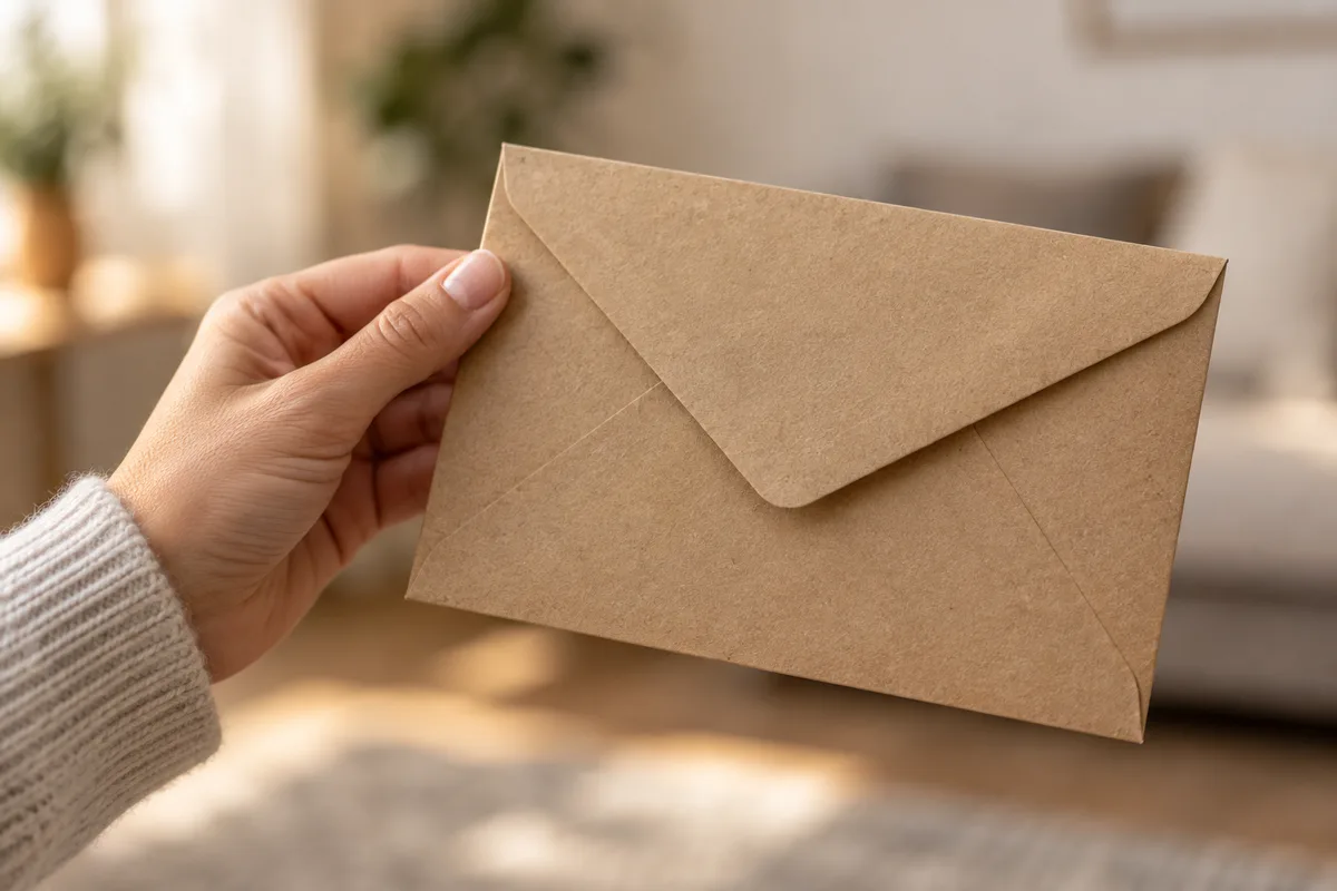 Main tenant une enveloppe kraft fermée